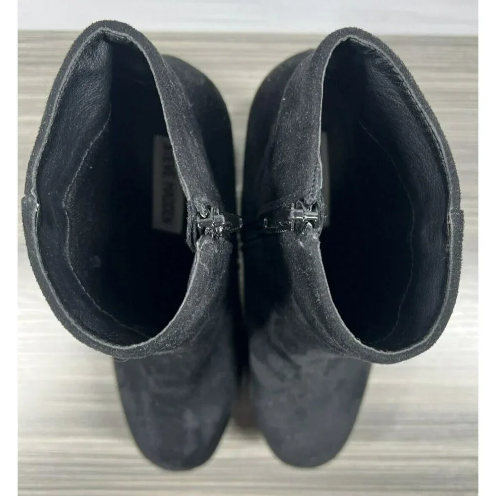 Steve‎ Madden Boots Women's 9 Black Synthetic Zip Platform Heels Ankle Booties